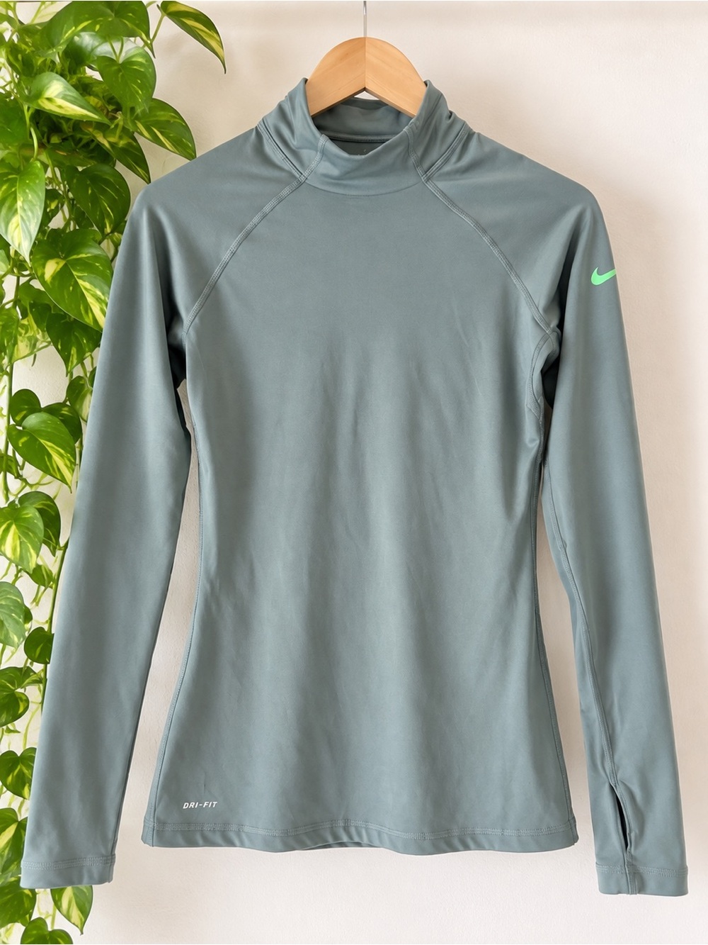 Nike Women's Sage Green Long-Sleeve Dri-FIT Mock Neck Top